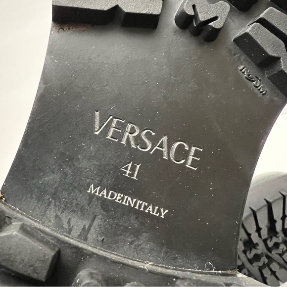 Versace Column Combat Boots Dark Green Leather Gold Medusa Logo Mens EU 41 US 8 - Picture 16 of 16